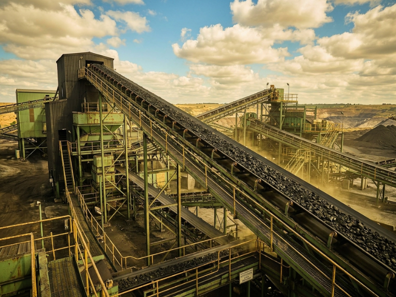 Conveyor system moving coal across the processing plant