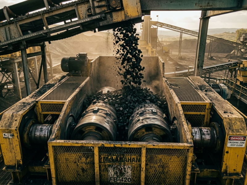 Twin-roll crusher reducing coal at a contracted coal processing plant in Mpumalanga