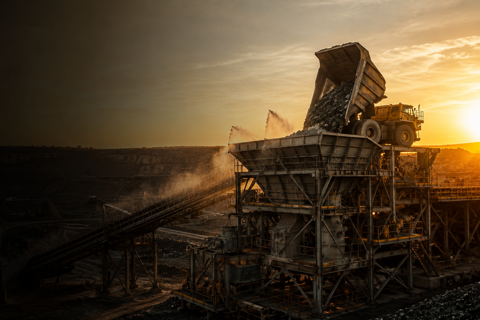 Feeder breaker and roll crusher processing Run-of-Mine coal at Blyvoor Coal Mine